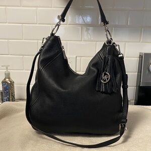 Michael Kors Black Leather Hobo Bag with Tassel
